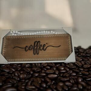 Wood Coffee Bar Sign White Beaded Border Farmhouse Wall Decor 14.5 Inches NIB